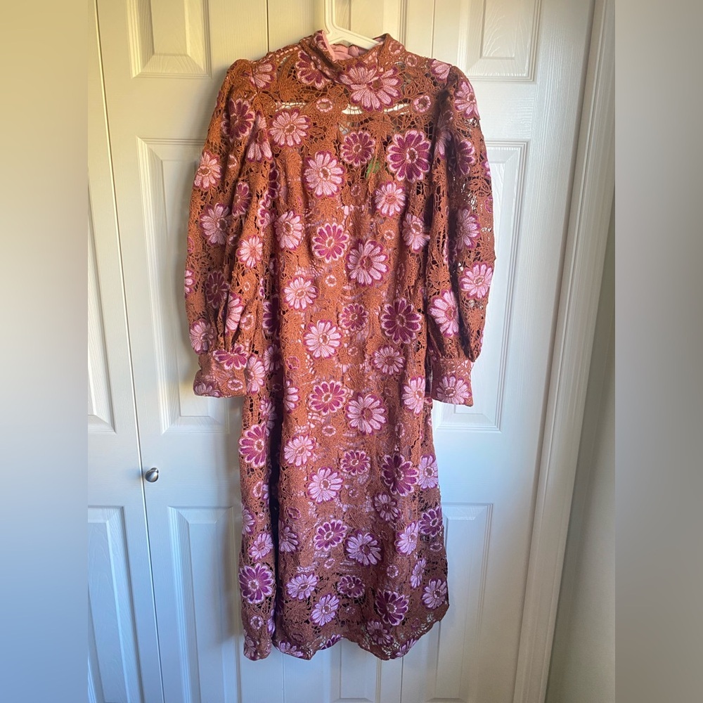 NWT Farm Rio Brown Gigi Tapestry Guipure Midi Dress - Picture 7 of 16
